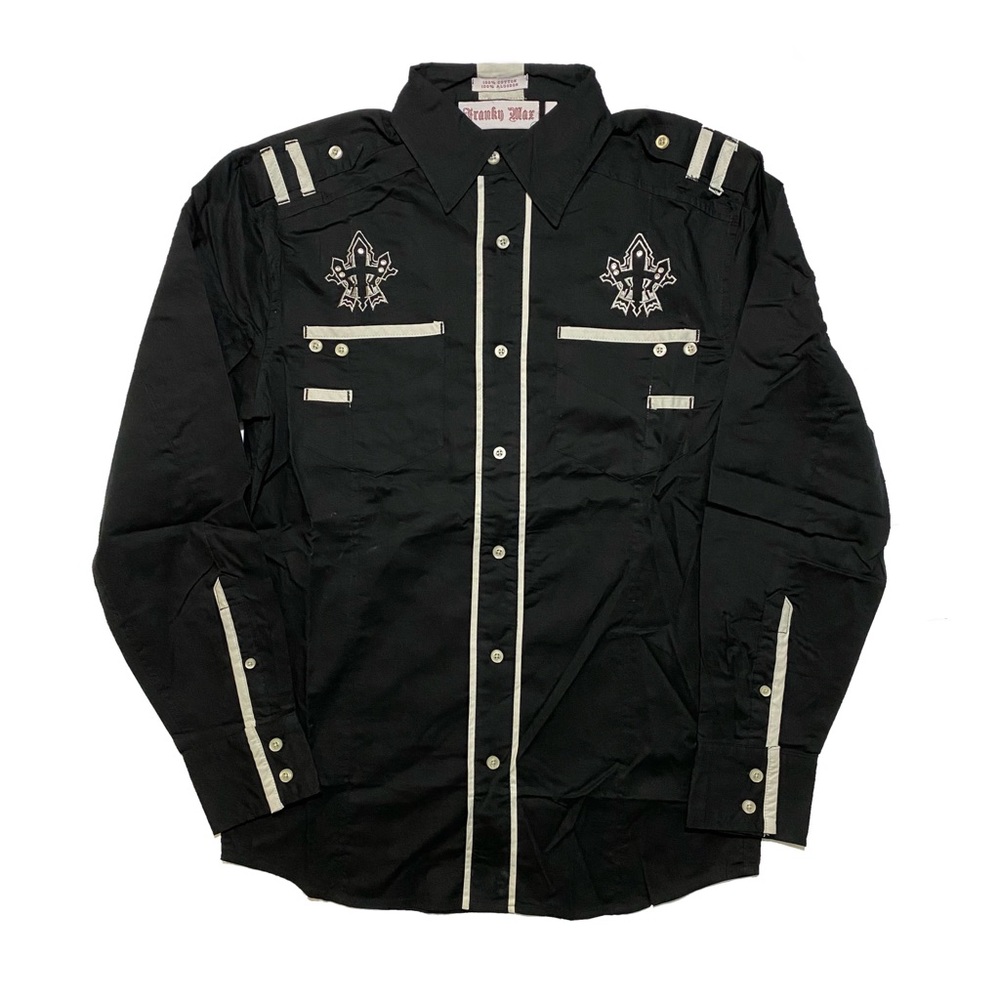 Franky Max Men’s Embroidered Long Sleeve Shirt Size S Black